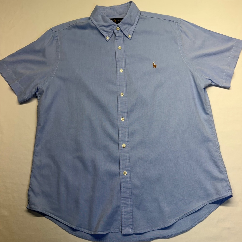Polo Ralph Lauren Chambray Oxford Shirt XL Blue Slim Fit Short Sleeve Mens